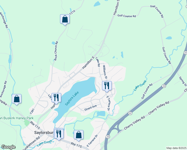 map of restaurants, bars, coffee shops, grocery stores, and more near 311 William Penn Street in Saylorsburg