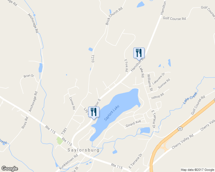 map of restaurants, bars, coffee shops, grocery stores, and more near 428 Loer Lane in Saylorsburg