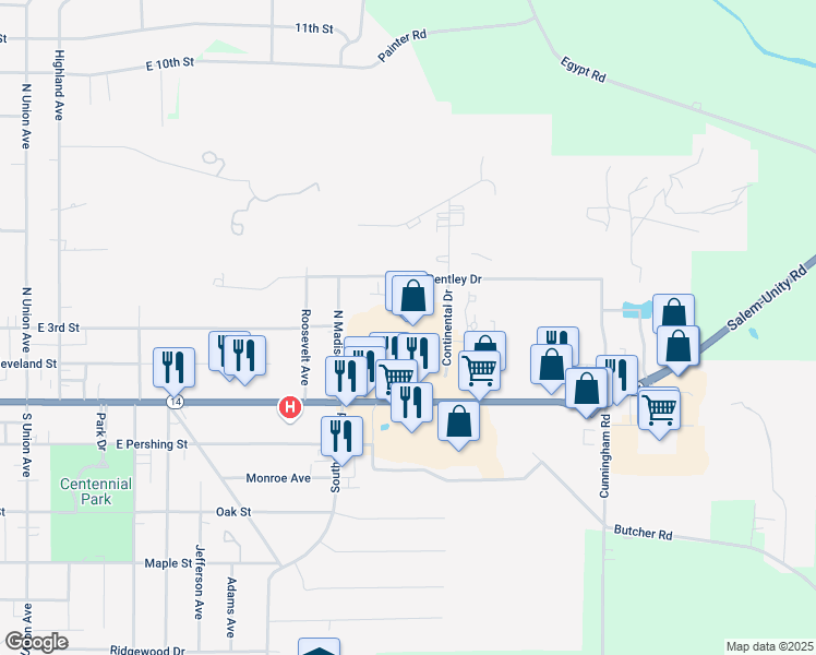 map of restaurants, bars, coffee shops, grocery stores, and more near 2350 East State Street in Salem