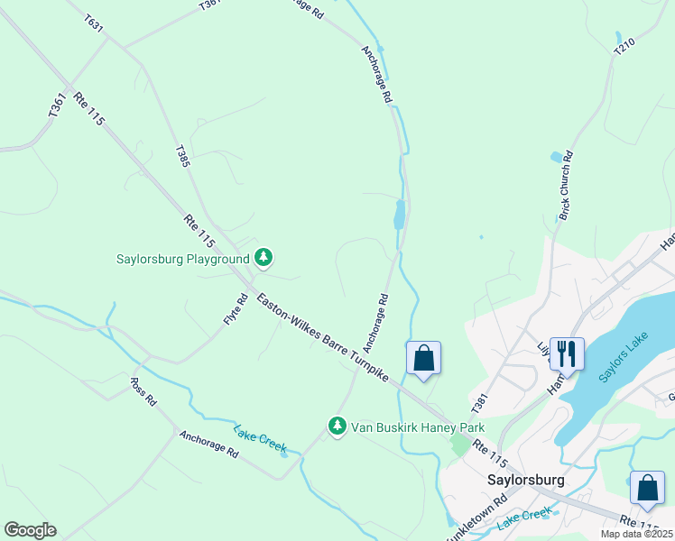 map of restaurants, bars, coffee shops, grocery stores, and more near Brian Drive in Saylorsburg
