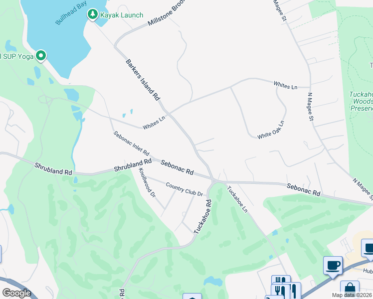 map of restaurants, bars, coffee shops, grocery stores, and more near 41 Barkers Island Road in Southampton