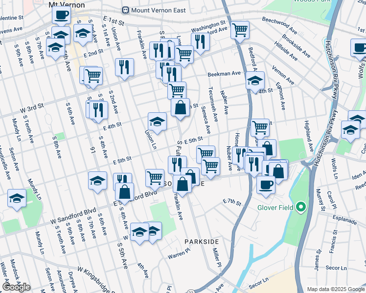 map of restaurants, bars, coffee shops, grocery stores, and more near in Mount Vernon
