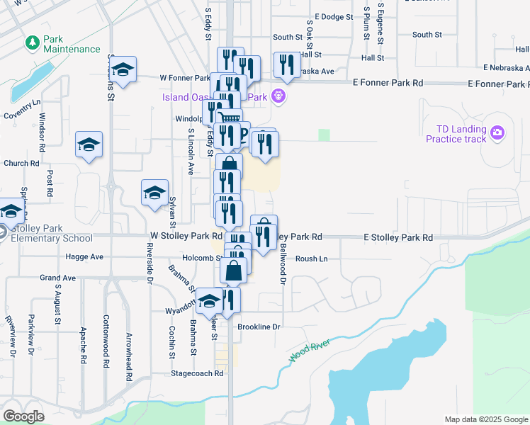 map of restaurants, bars, coffee shops, grocery stores, and more near 1839 Santa Anita Drive in Grand Island