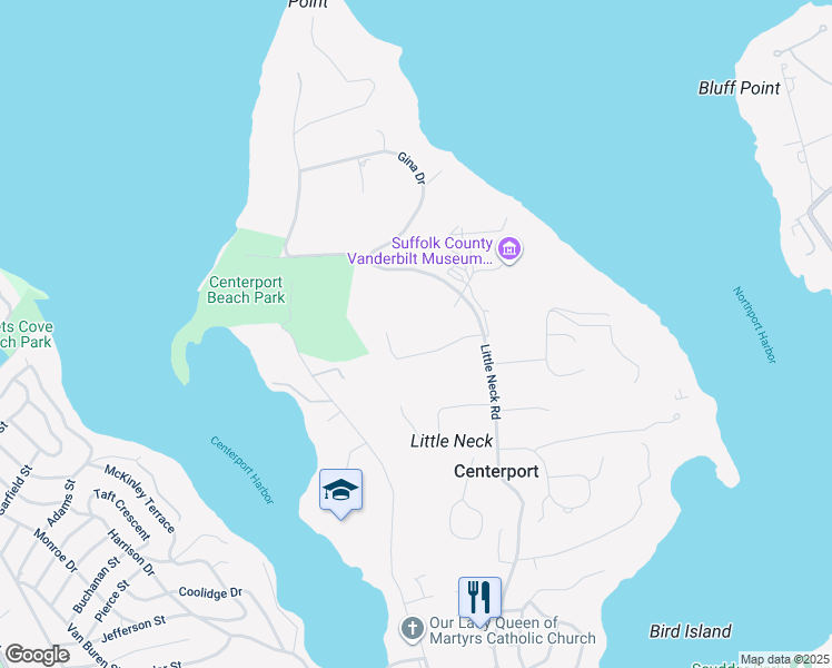 map of restaurants, bars, coffee shops, grocery stores, and more near 11 Cobblestone Court in Centerport
