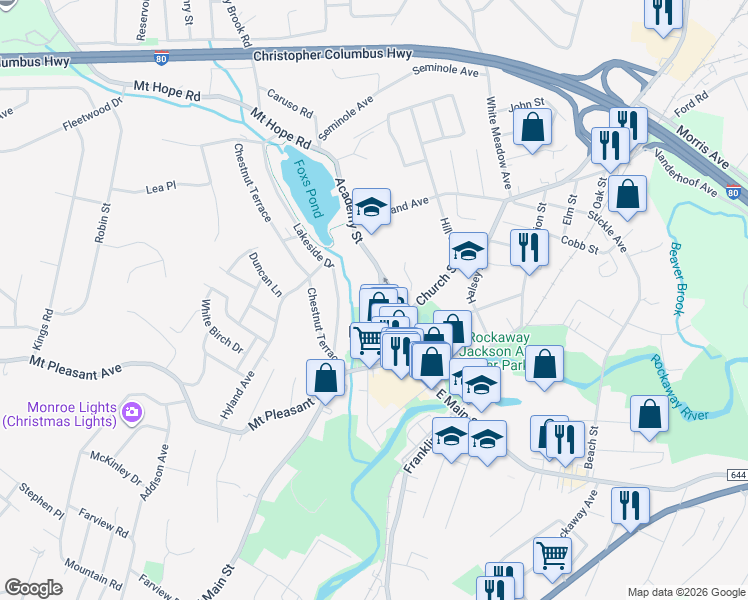 map of restaurants, bars, coffee shops, grocery stores, and more near 80 Wall Street in Rockaway