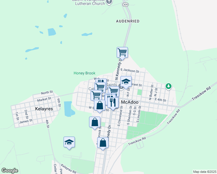 map of restaurants, bars, coffee shops, grocery stores, and more near 89 north hancock st in Ringtown
