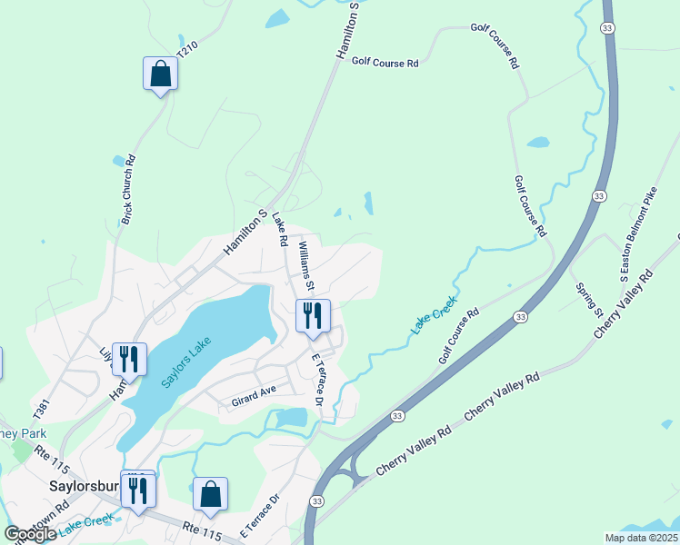 map of restaurants, bars, coffee shops, grocery stores, and more near 131 Seitz Road in Saylorsburg