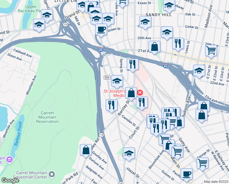 map of restaurants, bars, coffee shops, grocery stores, and more near 36 Chadwick Street in Paterson