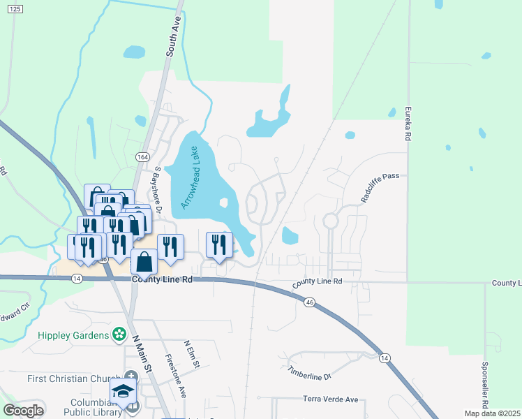 map of restaurants, bars, coffee shops, grocery stores, and more near 373 Windjammer Drive in Columbiana