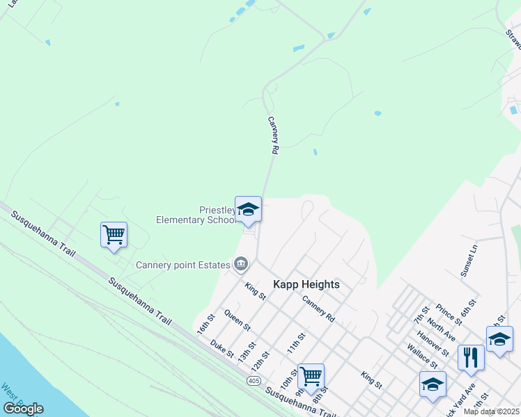 map of restaurants, bars, coffee shops, grocery stores, and more near 423 Cannery Road in Northumberland
