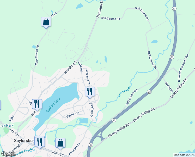 map of restaurants, bars, coffee shops, grocery stores, and more near 131 Seitz Road in Saylorsburg
