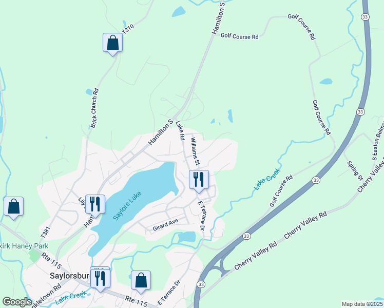 map of restaurants, bars, coffee shops, grocery stores, and more near 1709 Lakeview Drive in Saylorsburg