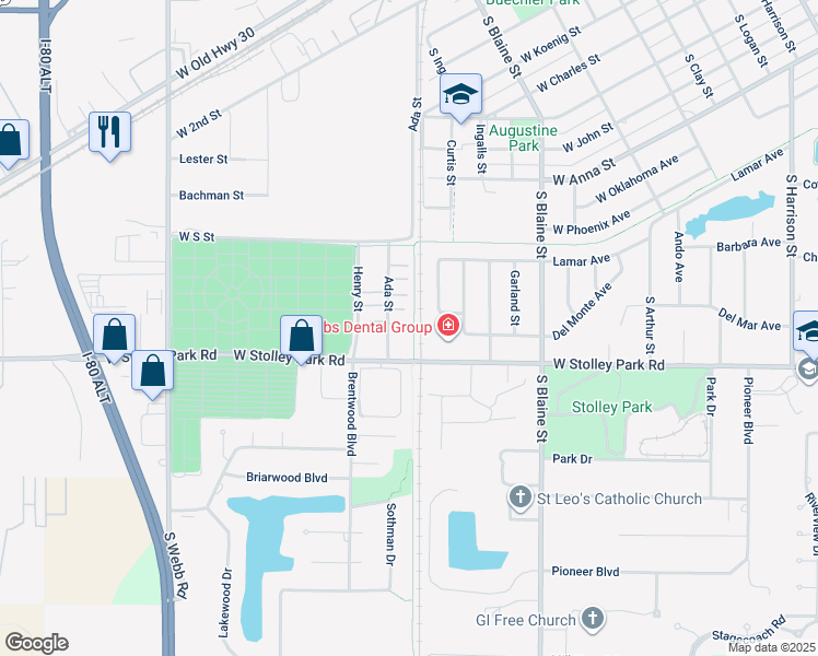 map of restaurants, bars, coffee shops, grocery stores, and more near 1829 Ada Street in Grand Island