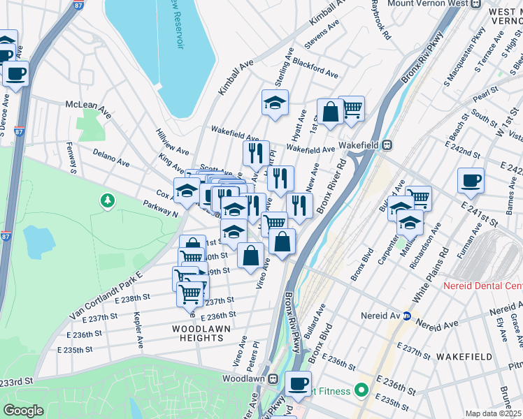 map of restaurants, bars, coffee shops, grocery stores, and more near 35 Hyatt Avenue in Yonkers