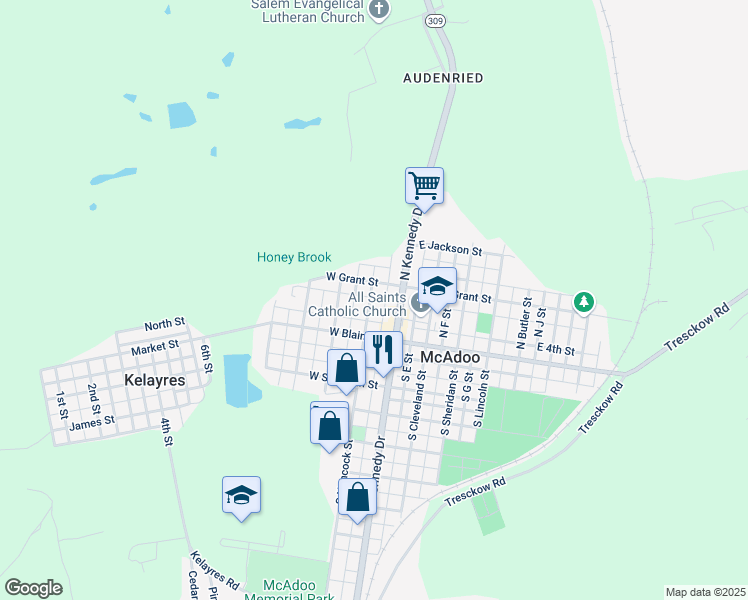 map of restaurants, bars, coffee shops, grocery stores, and more near 49 N Hancock St in McAdoo