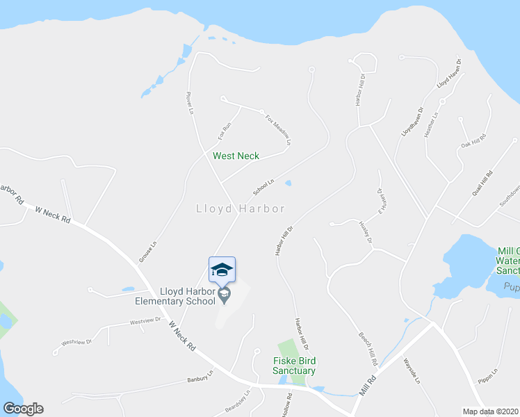 map of restaurants, bars, coffee shops, grocery stores, and more near 25 School Lane in Lloyd Harbor