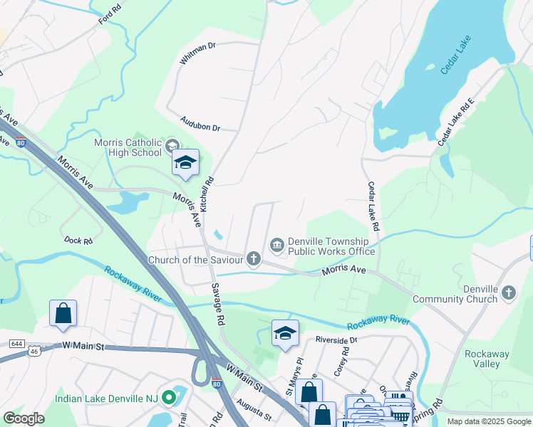 map of restaurants, bars, coffee shops, grocery stores, and more near 31 Dayton Rd in Denville