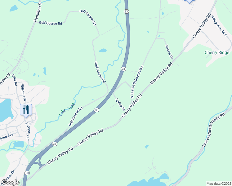 map of restaurants, bars, coffee shops, grocery stores, and more near 1540 Spring Street in Saylorsburg