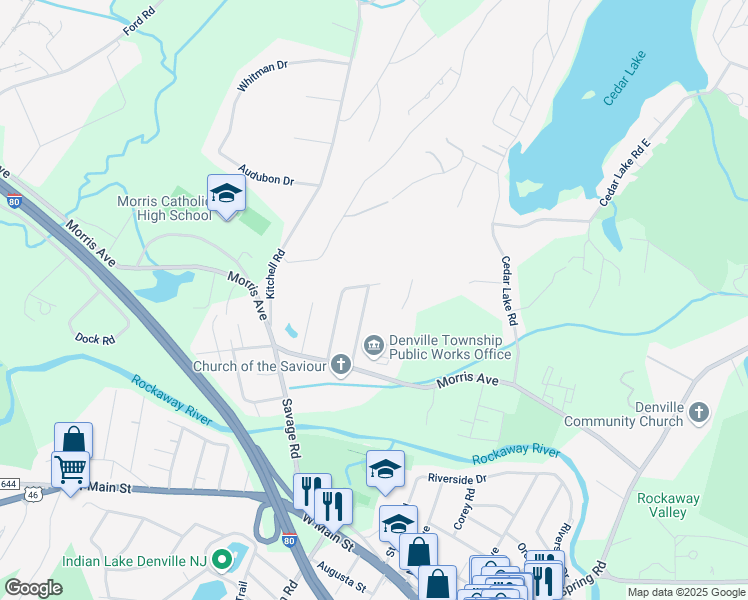 map of restaurants, bars, coffee shops, grocery stores, and more near 31 Dayton Road in Denville