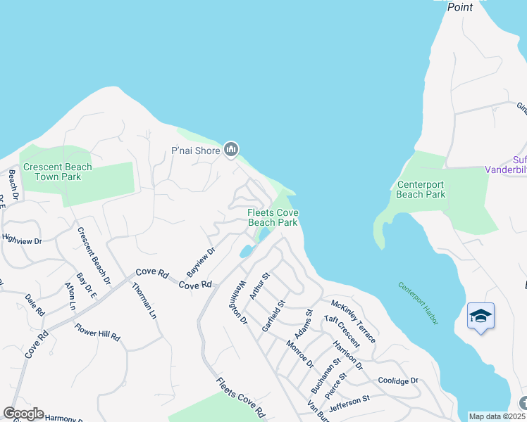 map of restaurants, bars, coffee shops, grocery stores, and more near 45 Bayview Drive in Huntington