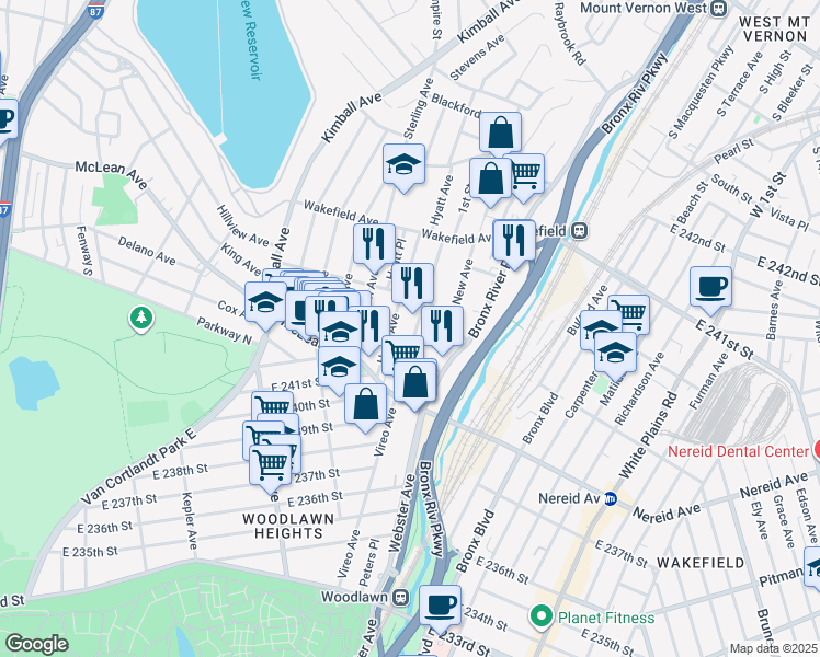 map of restaurants, bars, coffee shops, grocery stores, and more near 62 1st Street in Yonkers