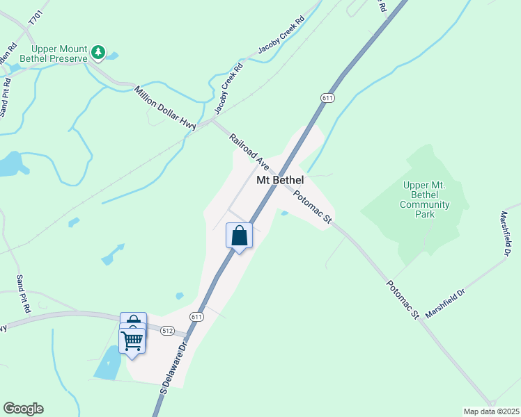 map of restaurants, bars, coffee shops, grocery stores, and more near 2425 North Delaware Drive in Mount Bethel