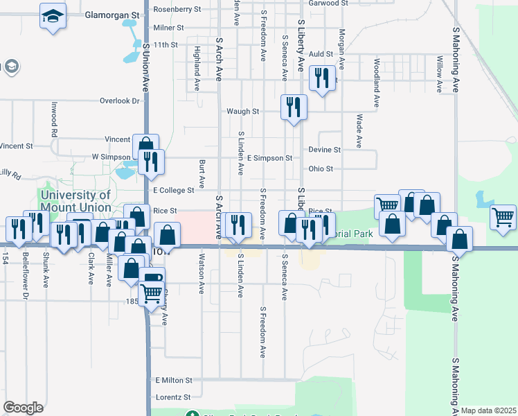 map of restaurants, bars, coffee shops, grocery stores, and more near 1815 South Freedom Avenue in Alliance