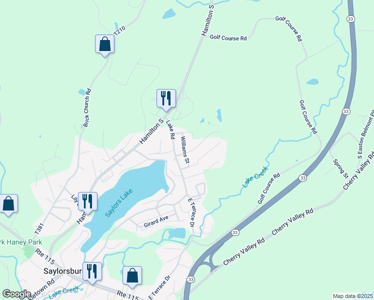 map of restaurants, bars, coffee shops, grocery stores, and more near 1715 Lakeview Drive in Saylorsburg