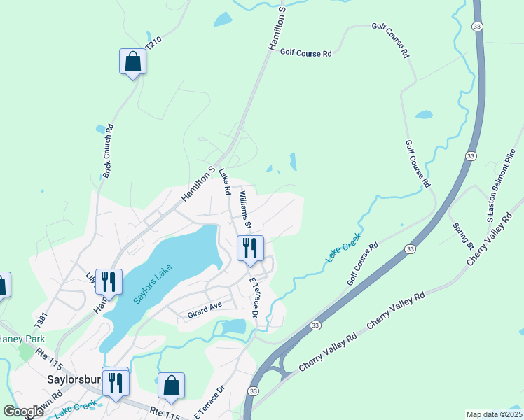 map of restaurants, bars, coffee shops, grocery stores, and more near 1722 Lakeview Drive in Saylorsburg
