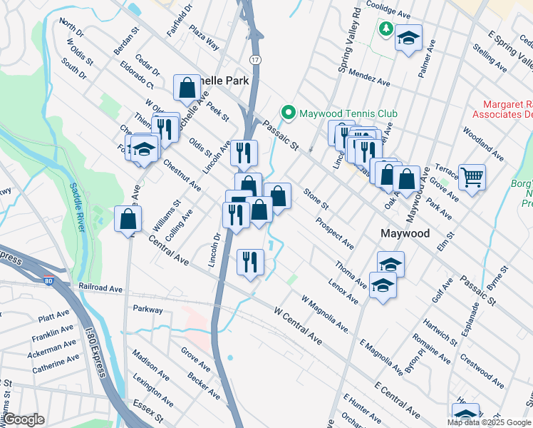 map of restaurants, bars, coffee shops, grocery stores, and more near 29 Brook Avenue in Maywood