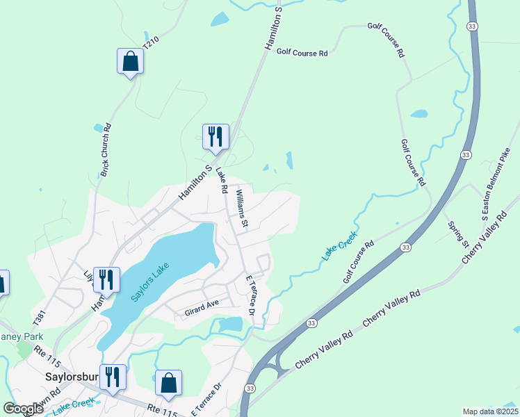 map of restaurants, bars, coffee shops, grocery stores, and more near 1722 Lakeview Drive in Saylorsburg