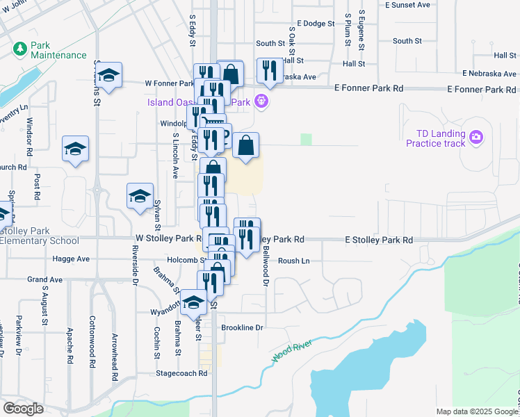 map of restaurants, bars, coffee shops, grocery stores, and more near 1839 Santa Anita Drive in Grand Island