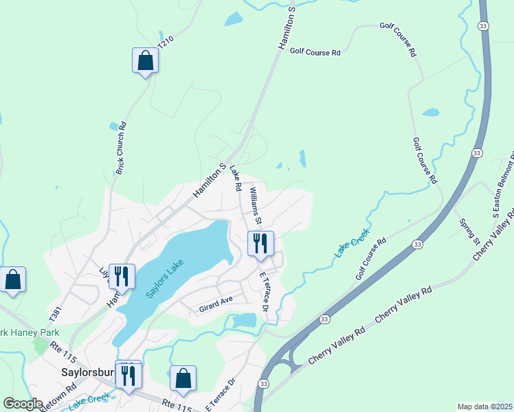 map of restaurants, bars, coffee shops, grocery stores, and more near 1715 Lakeview Drive in Saylorsburg