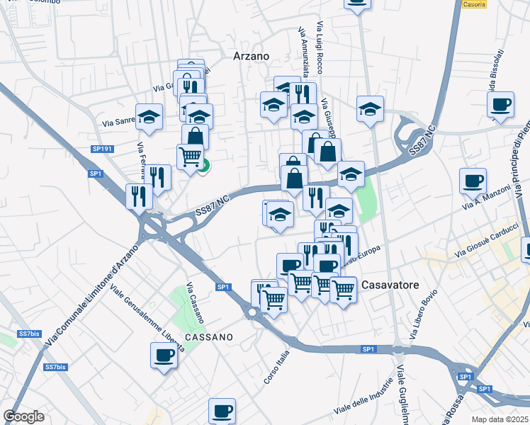 map of restaurants, bars, coffee shops, grocery stores, and more near 16 Piazza Immacolata in Casavatore