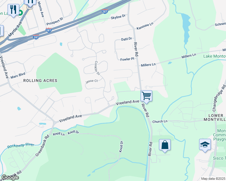 map of restaurants, bars, coffee shops, grocery stores, and more near 22 Lenox Ct in Montville