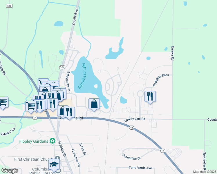 map of restaurants, bars, coffee shops, grocery stores, and more near 151 Lake Shore Drive in Columbiana