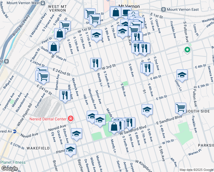 map of restaurants, bars, coffee shops, grocery stores, and more near 254 South 10th Avenue in Mount Vernon