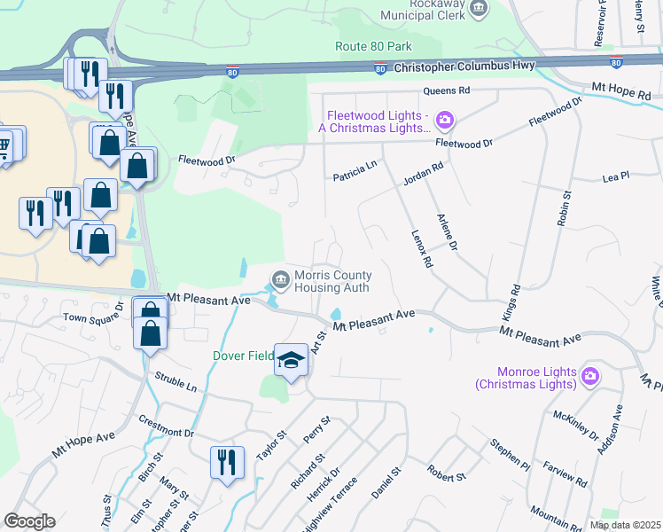 map of restaurants, bars, coffee shops, grocery stores, and more near 93 Mount Pleasant Avenue in Dover