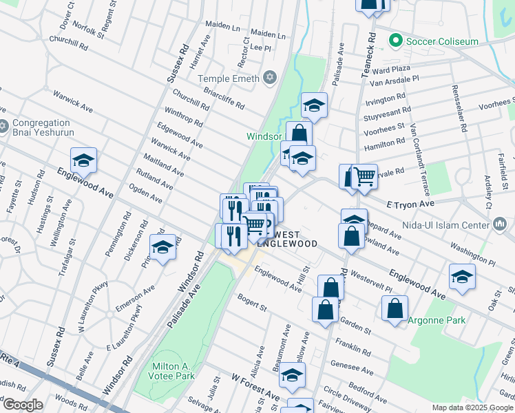 map of restaurants, bars, coffee shops, grocery stores, and more near 1465 Palisade Avenue in Teaneck