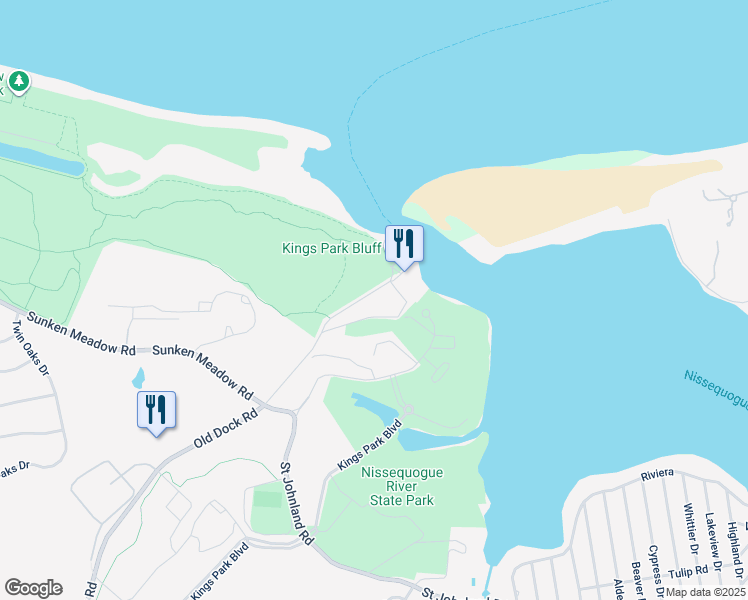 map of restaurants, bars, coffee shops, grocery stores, and more near 750 Old Dock Road in Kings Park