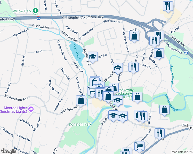 map of restaurants, bars, coffee shops, grocery stores, and more near 80 Wall Street in Rockaway