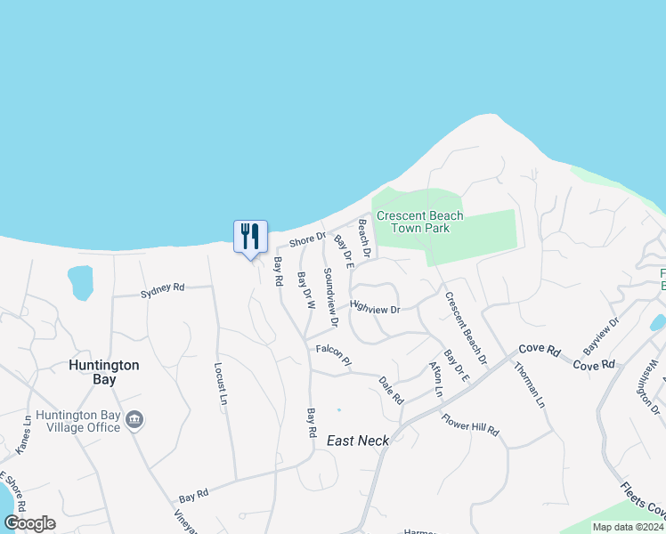 map of restaurants, bars, coffee shops, grocery stores, and more near 50 Soundview Drive in Huntington