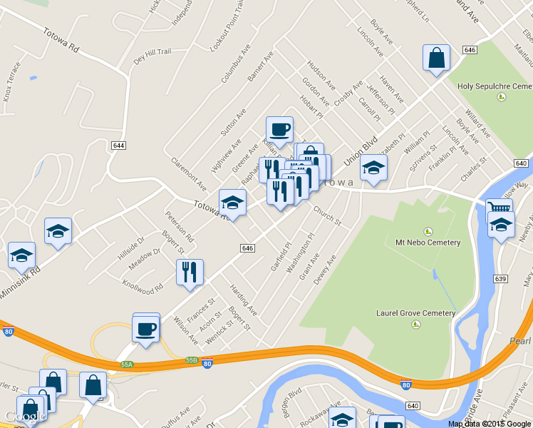 map of restaurants, bars, coffee shops, grocery stores, and more near 11 Rosengren Ave in Totowa