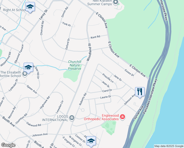 map of restaurants, bars, coffee shops, grocery stores, and more near 106 Roberts Road in Englewood Cliffs