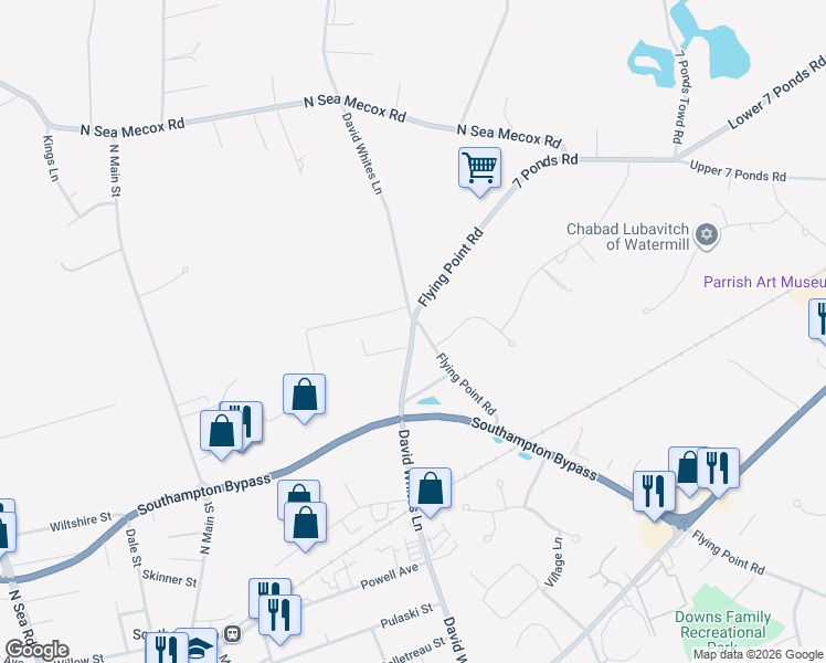 map of restaurants, bars, coffee shops, grocery stores, and more near 650 David Whites Lane in Southampton