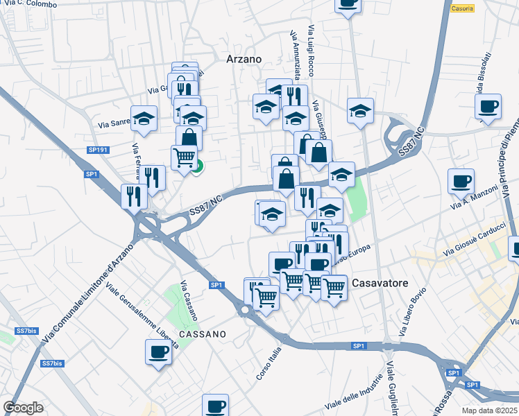 map of restaurants, bars, coffee shops, grocery stores, and more near 16 Piazza Immacolata in Casavatore