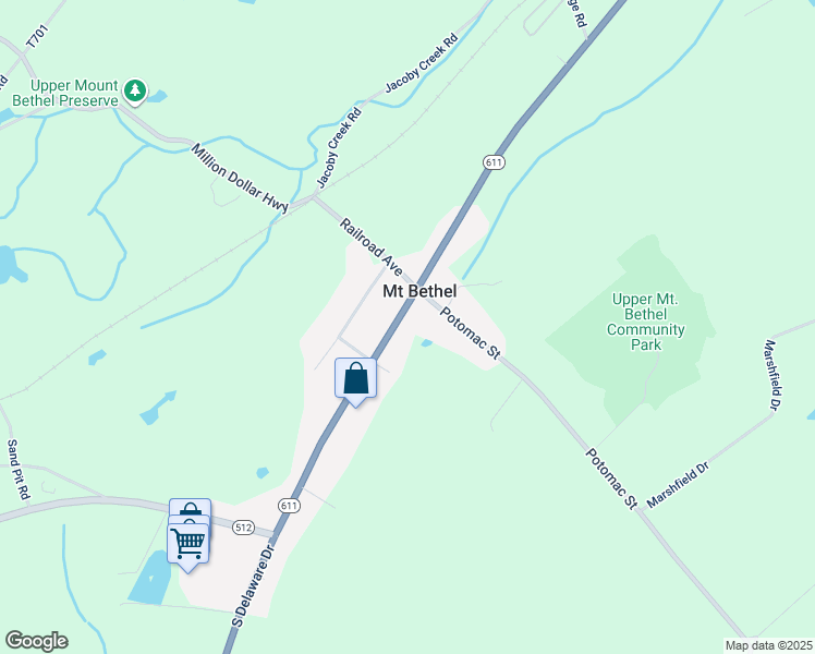 map of restaurants, bars, coffee shops, grocery stores, and more near 2445 North Delaware Drive in Mount Bethel