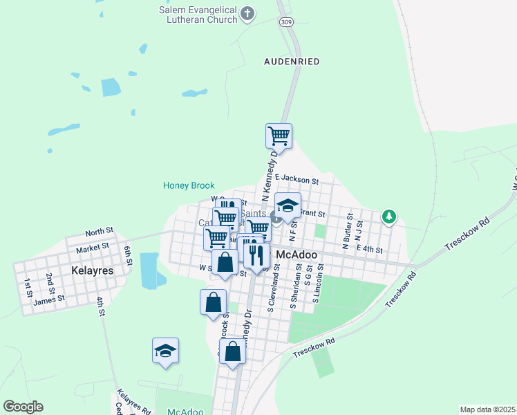 map of restaurants, bars, coffee shops, grocery stores, and more near 94 North Kennedy Drive in McAdoo