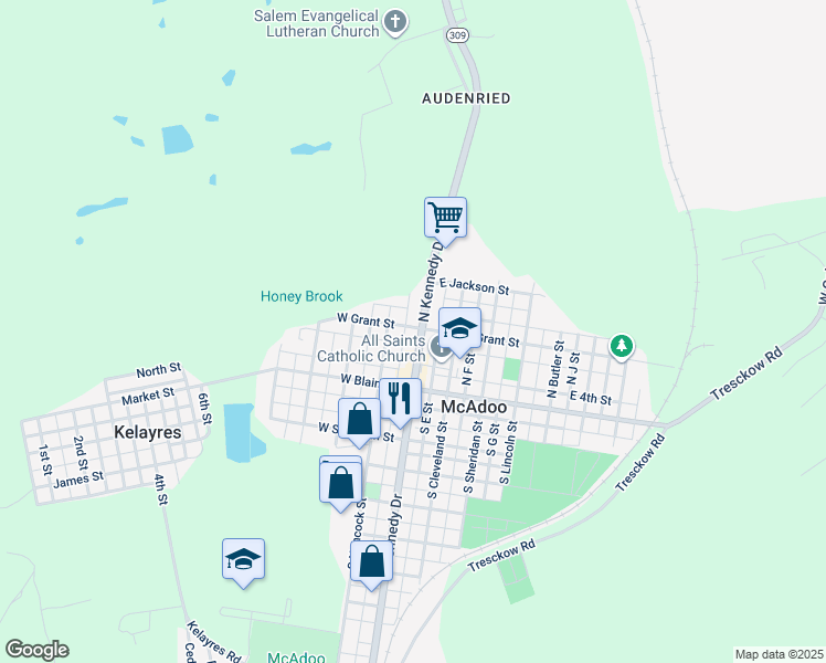 map of restaurants, bars, coffee shops, grocery stores, and more near 94 North Kennedy Drive in McAdoo