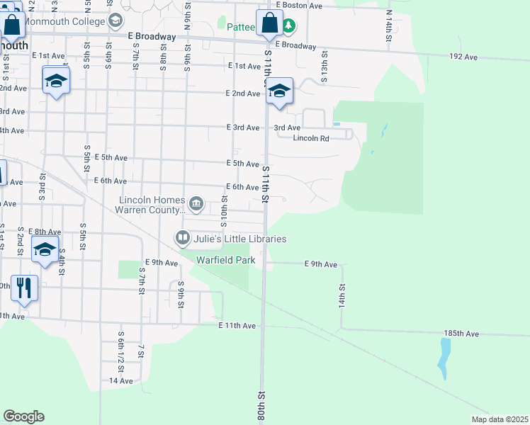 map of restaurants, bars, coffee shops, grocery stores, and more near 1133 East 7th Avenue in Monmouth